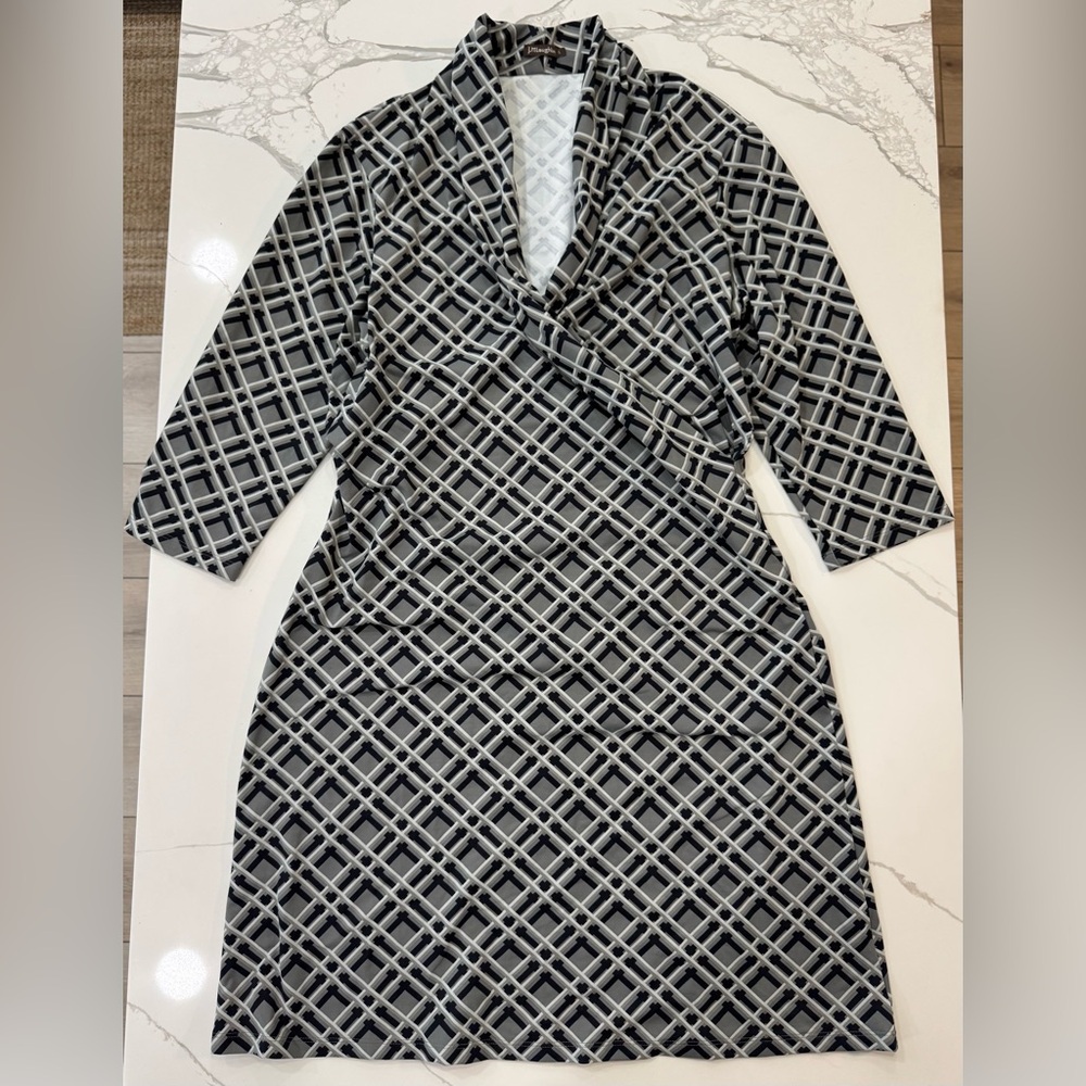 J. McLaughlin Geometric Printed Catalina Cloth Faux Wrap Dress Preppy Classic